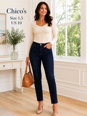 Chico’s So Slimming Girlfriend Slim Leg Ankle Jeans Dark Wash Size 1.5 US 10